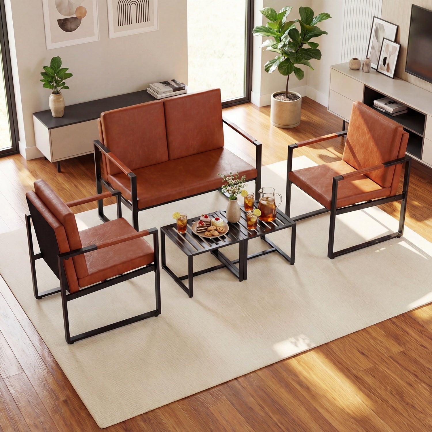 5 Pieces Living Room Set with 2 Accent Chairs and 2 Coffee Tables