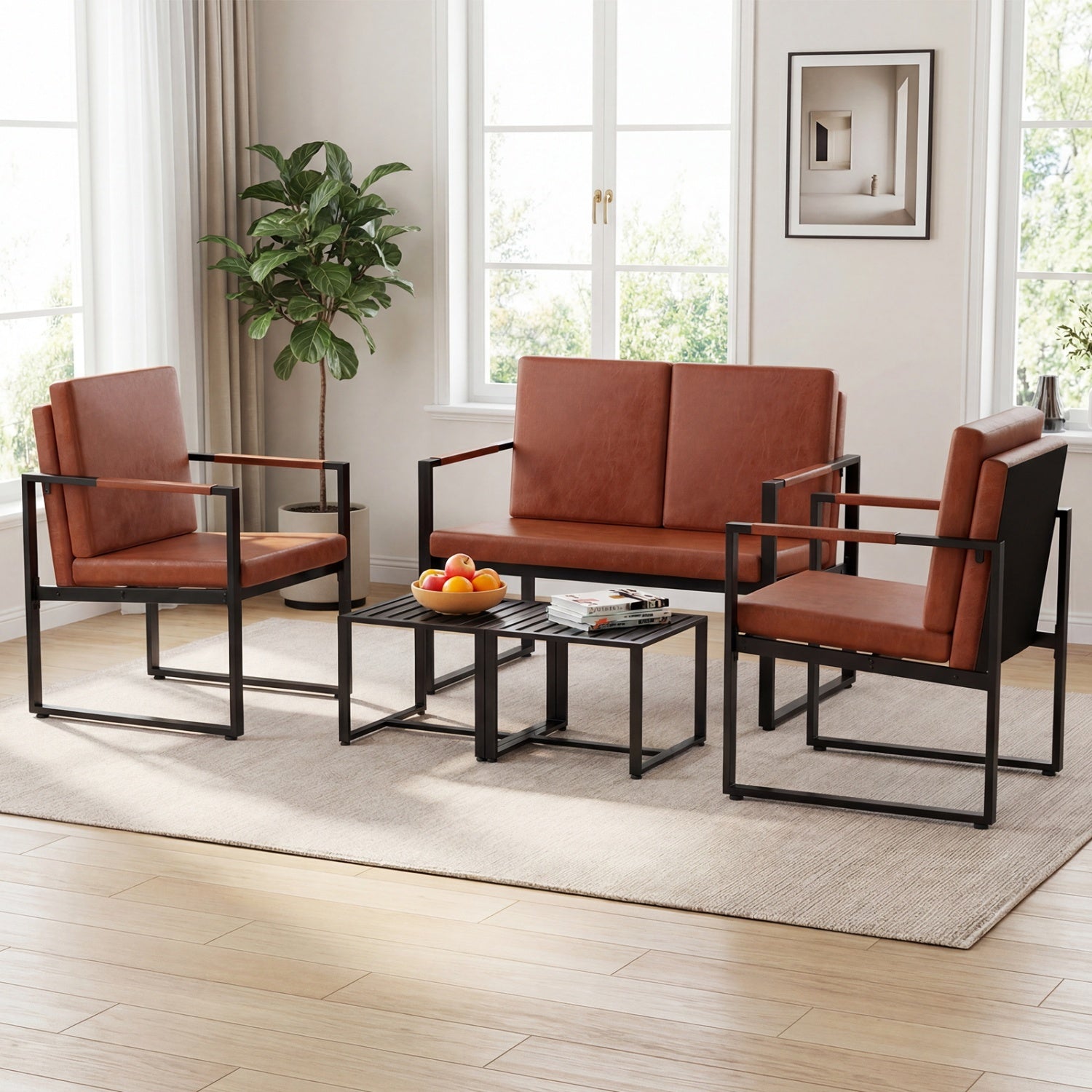 5 Pieces Living Room Set with 2 Accent Chairs and 2 Coffee Tables