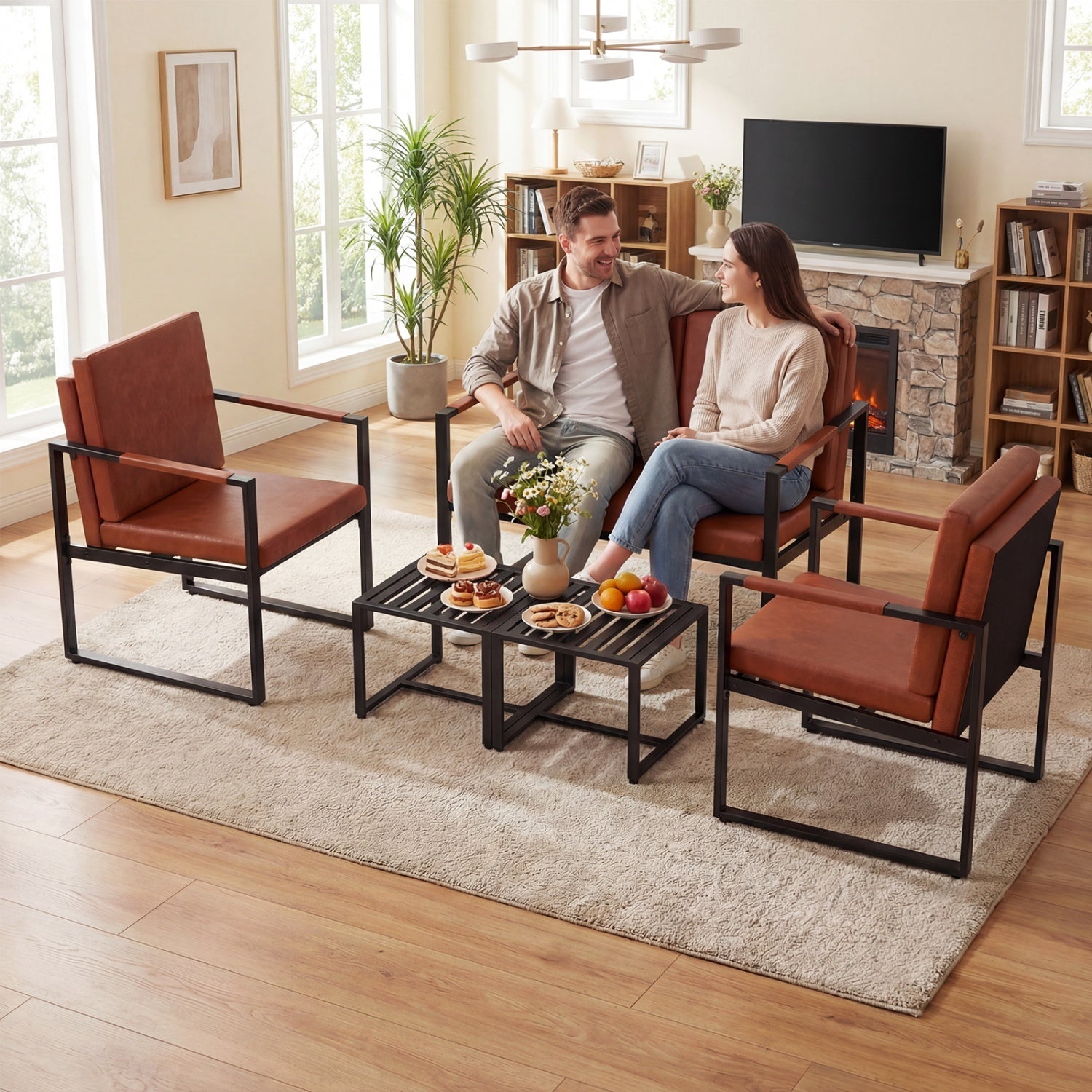 5 Pieces Living Room Set with 2 Accent Chairs and 2 Coffee Tables