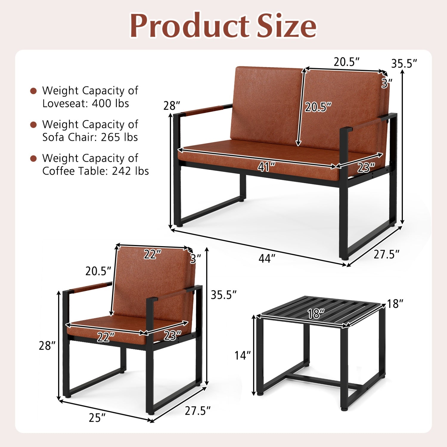 5 Pieces Living Room Set with 2 Accent Chairs and 2 Coffee Tables