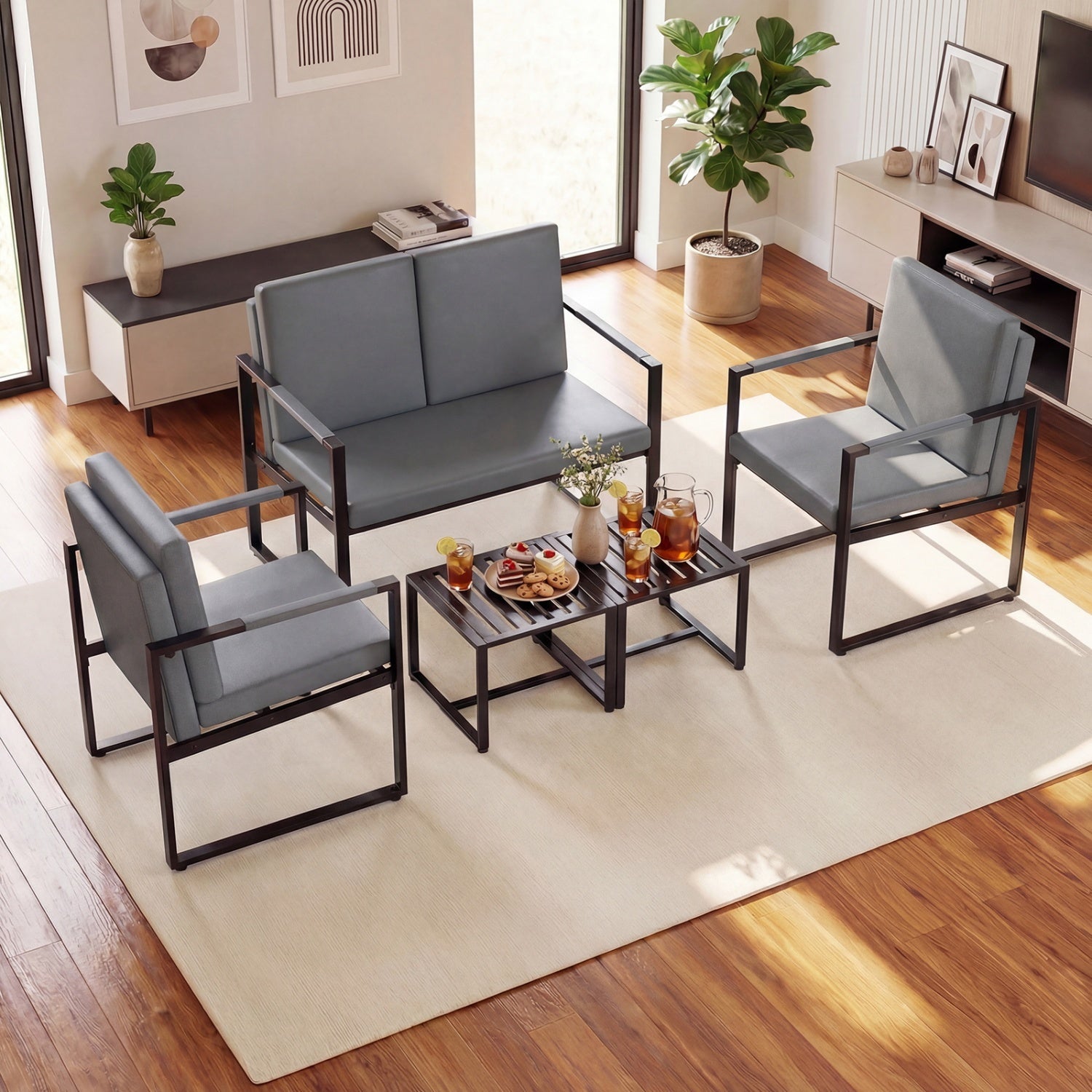 5 Pieces Living Room Set with 2 Accent Chairs and 2 Coffee Tables
