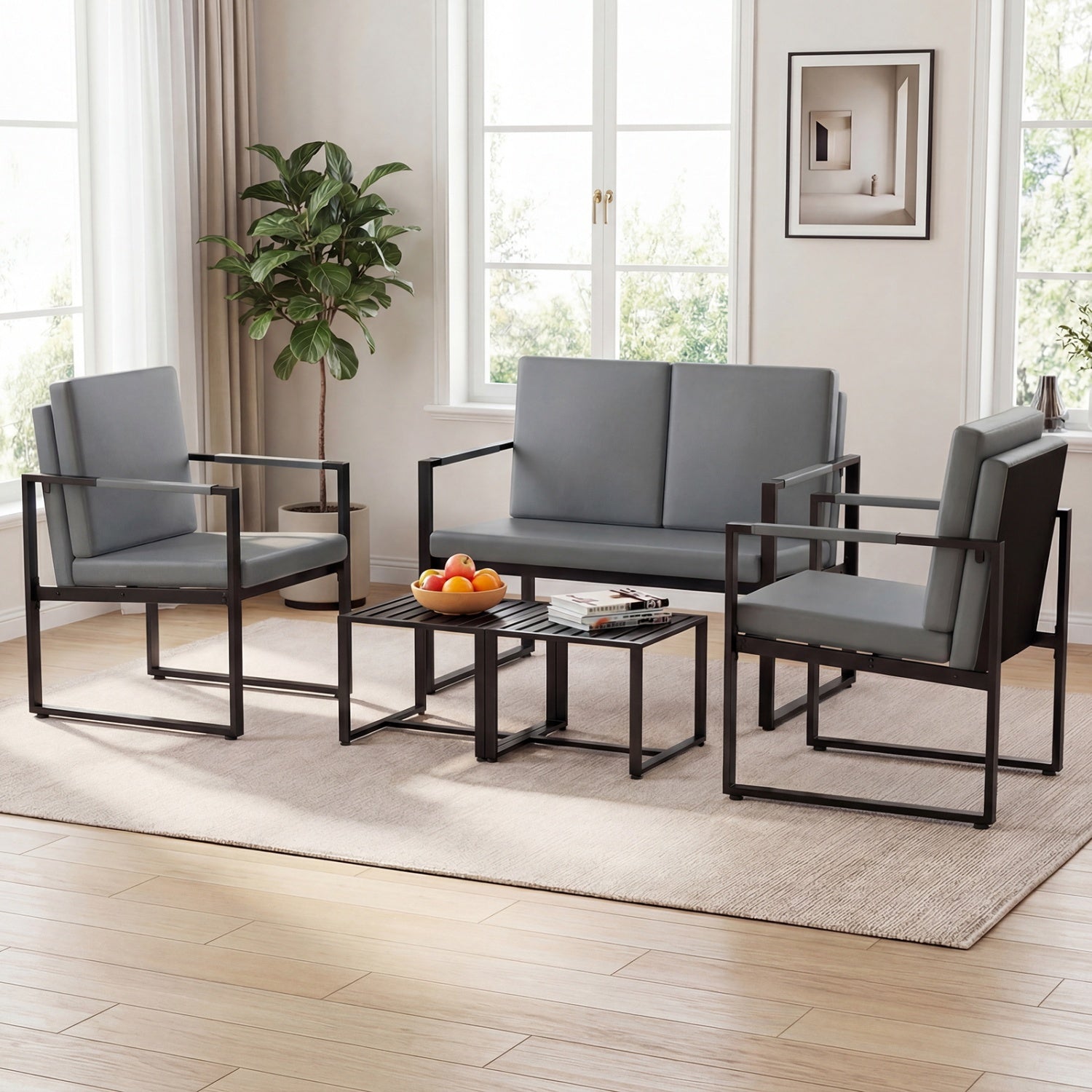 5 Pieces Living Room Set with 2 Accent Chairs and 2 Coffee Tables