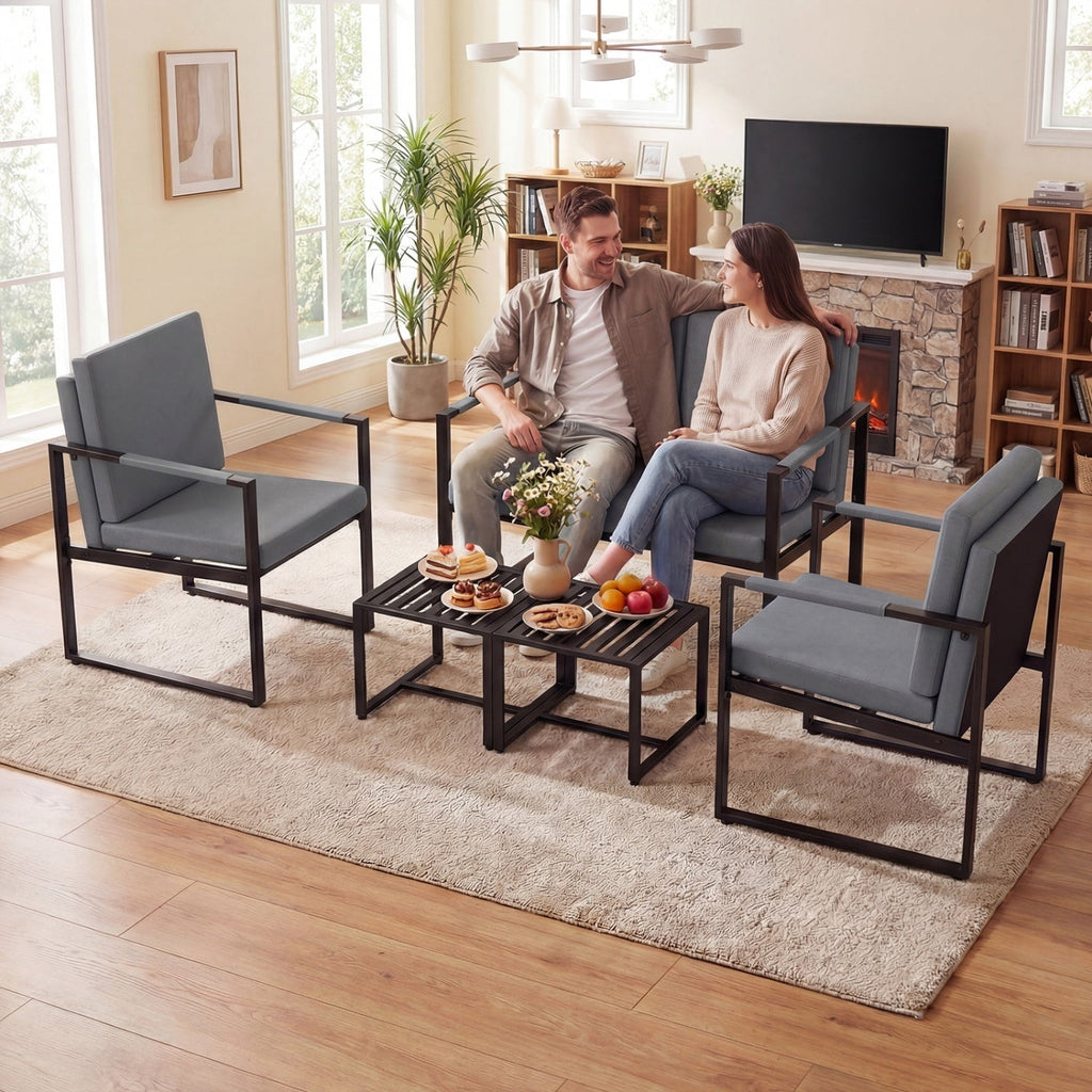 5 Pieces Living Room Set with 2 Accent Chairs and 2 Coffee Tables