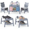 5-in-1 Toddler Table and 2 Chairs Cute Art Desk Set with Reversible Chalkboard Whiteboard