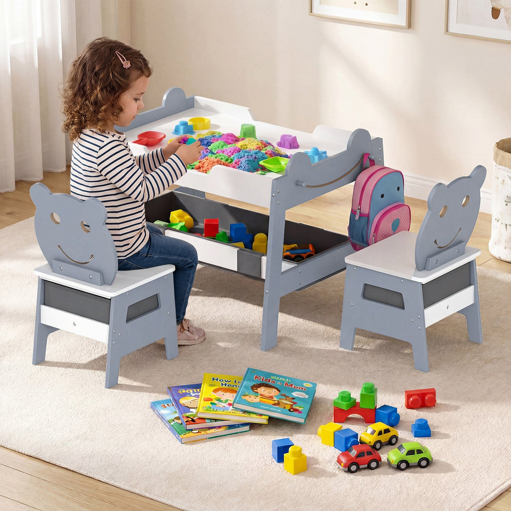 5-in-1 Toddler Table and 2 Chairs Cute Art Desk Set with Reversible Chalkboard Whiteboard