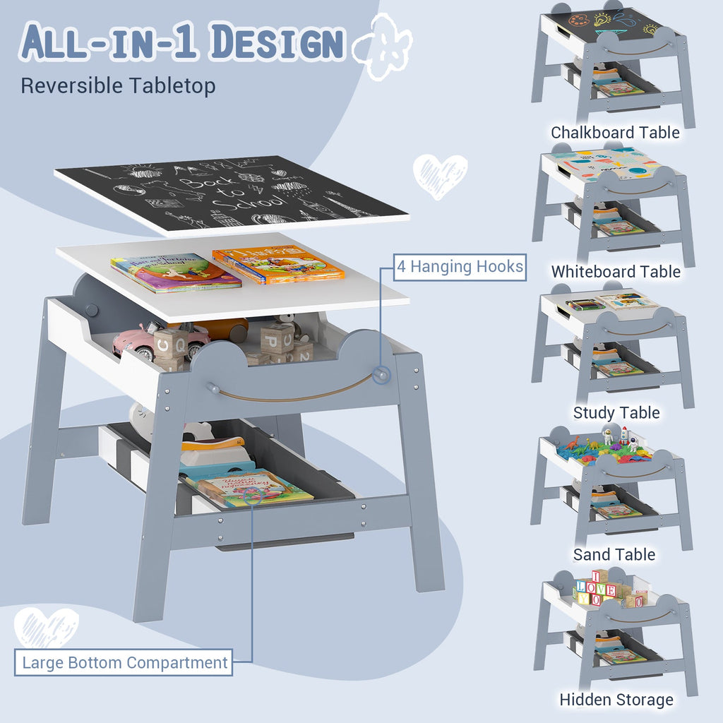 5-in-1 Toddler Table and 2 Chairs Cute Art Desk Set with Reversible Chalkboard Whiteboard
