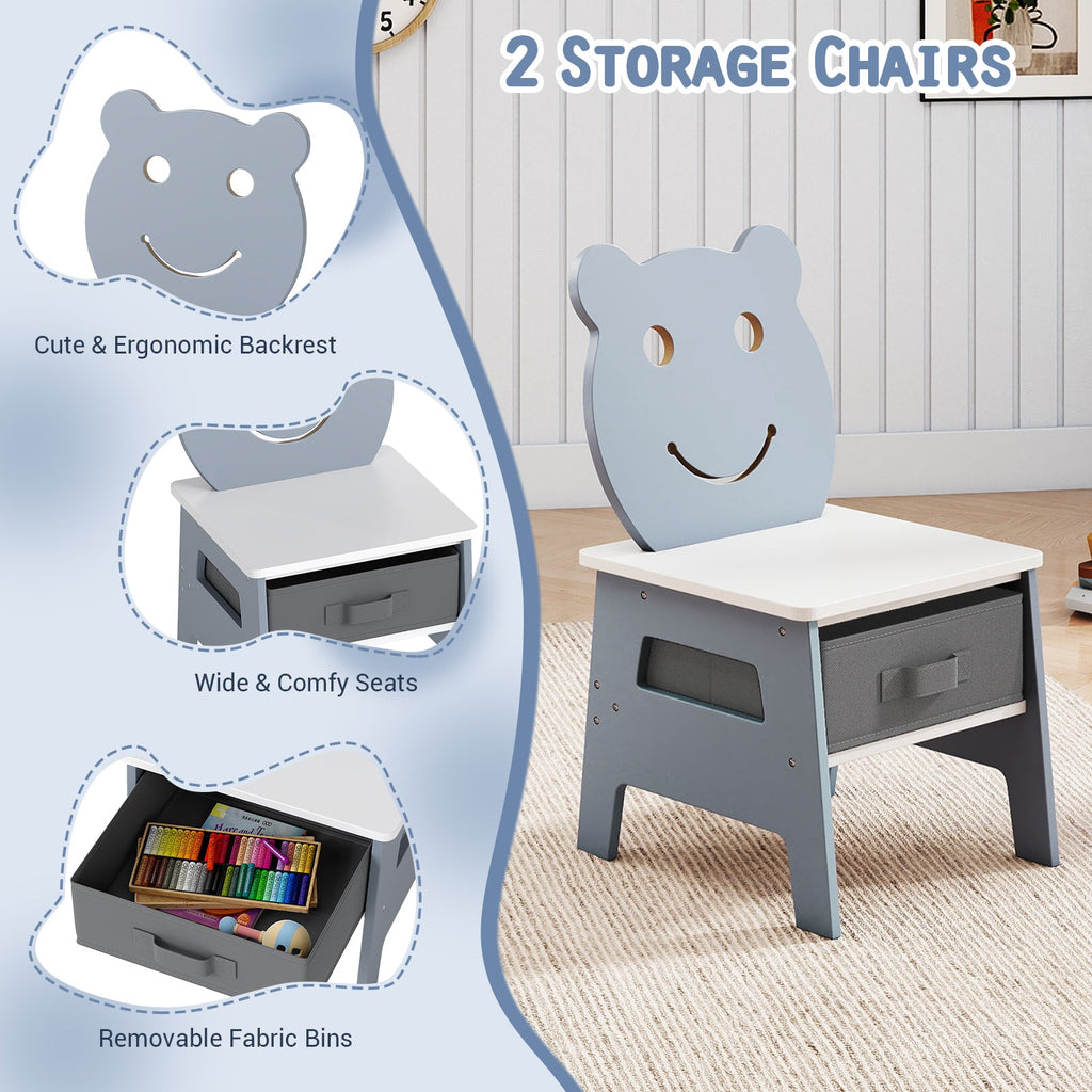 5-in-1 Toddler Table and 2 Chairs Cute Art Desk Set with Reversible Chalkboard Whiteboard