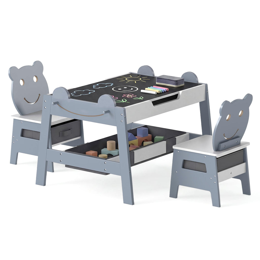 5-in-1 Toddler Table and 2 Chairs Cute Art Desk Set with Reversible Chalkboard Whiteboard