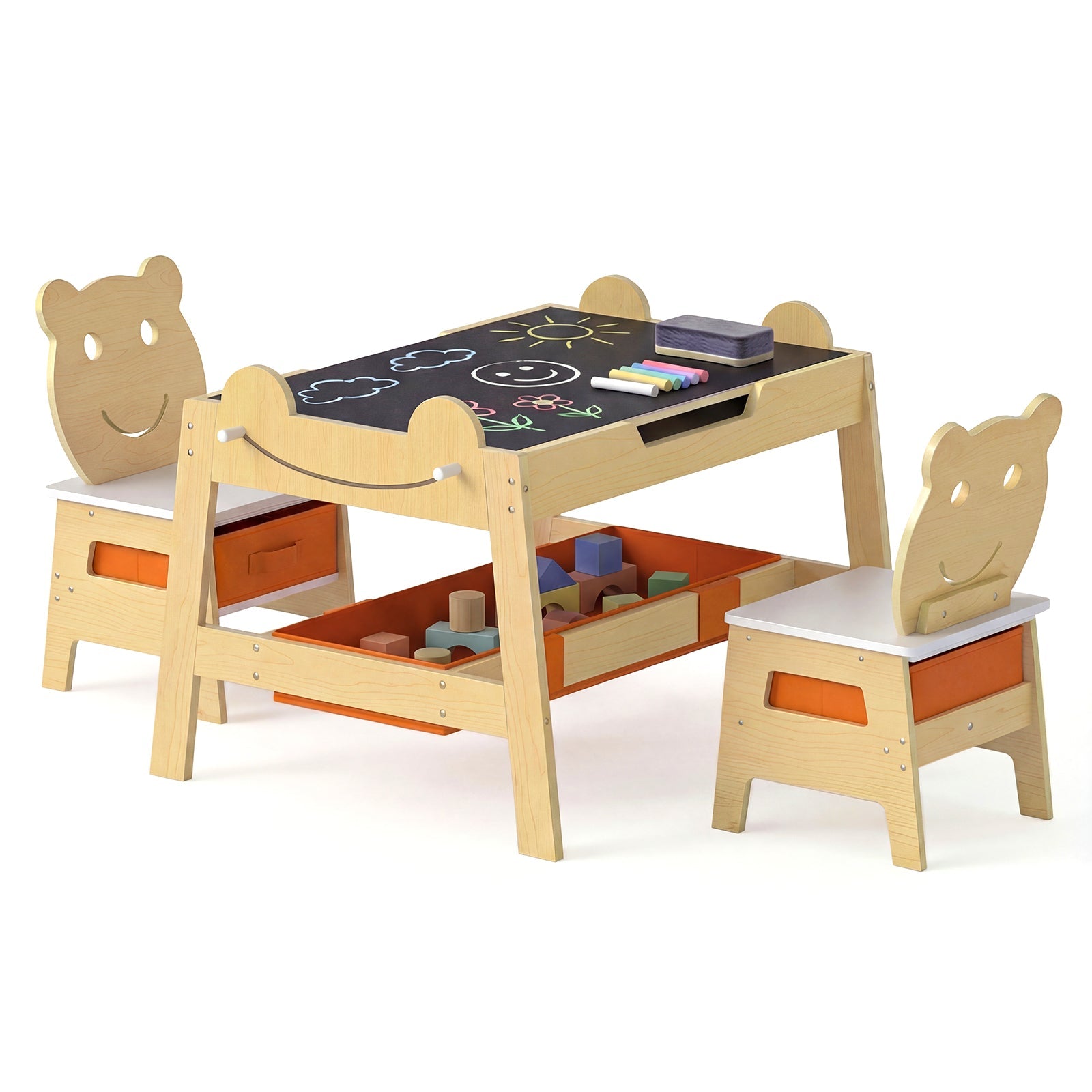 5-in-1 Toddler Table and 2 Chairs Cute Art Desk Set with Reversible Chalkboard Whiteboard