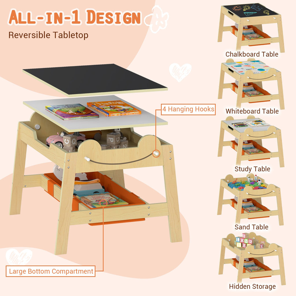 5-in-1 Toddler Table and 2 Chairs Cute Art Desk Set with Reversible Chalkboard Whiteboard
