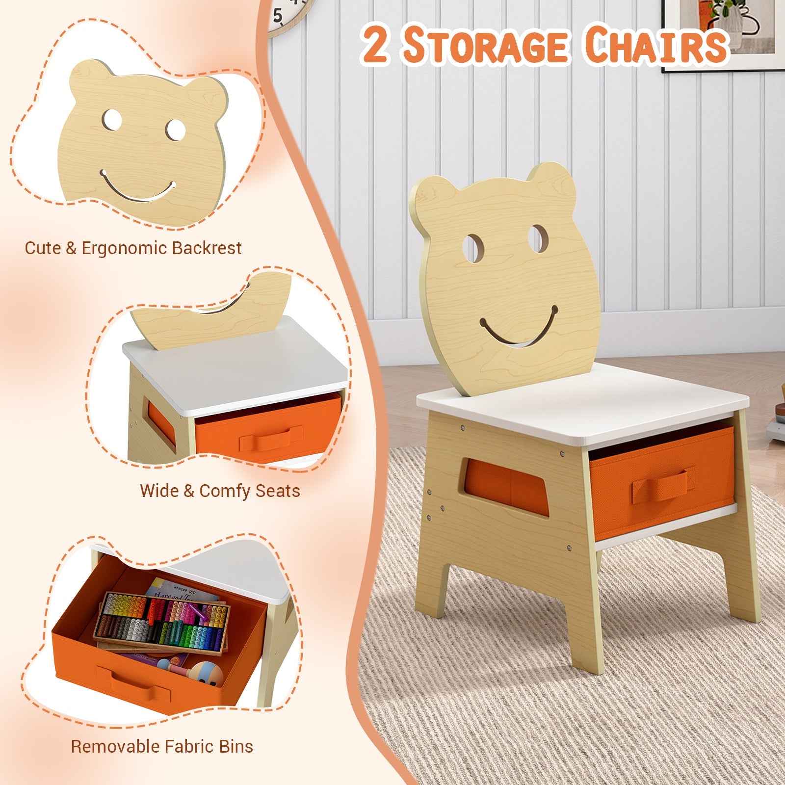 5-in-1 Toddler Table and 2 Chairs Cute Art Desk Set with Reversible Chalkboard Whiteboard