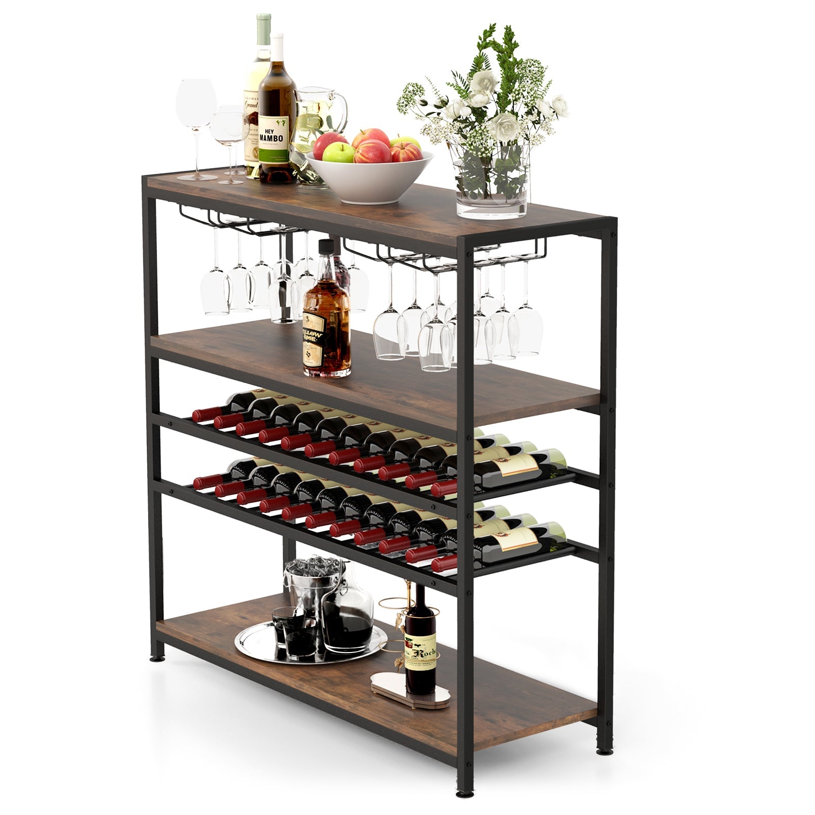 5-tier Wine Rack Table with Glasses Holder