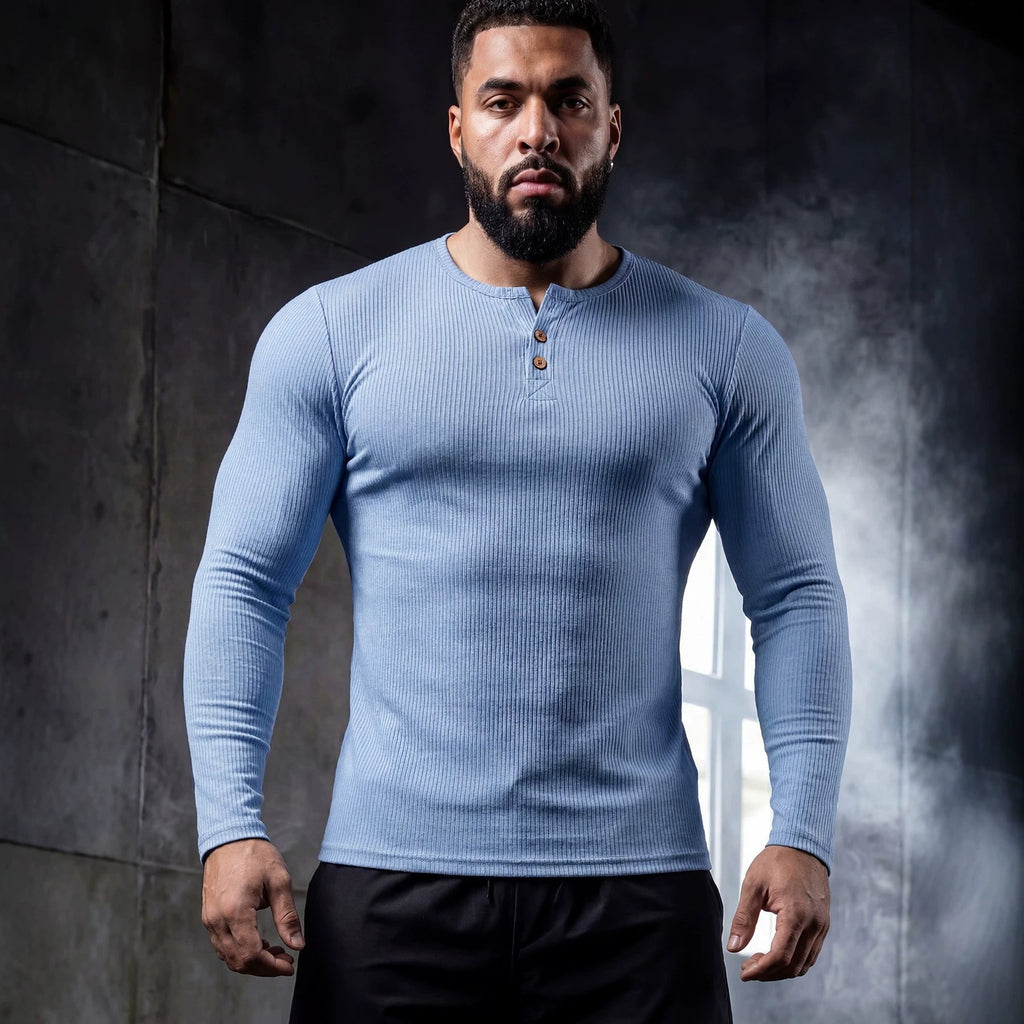 Muscle-fit Sporty-casual Half-button-down Long-sleeve