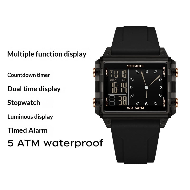 Square Large-dial Sports Watch With Waterproof Electronic Display