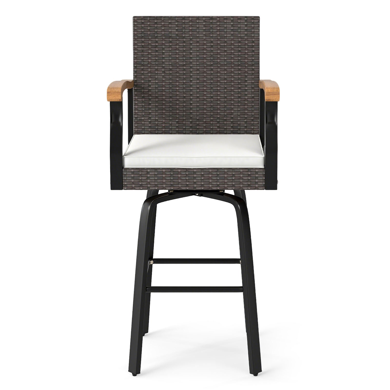Set of 2 Outdoor 360¬∞ Swivel Bar Stool with Cushion and Acacia Wood Armrests