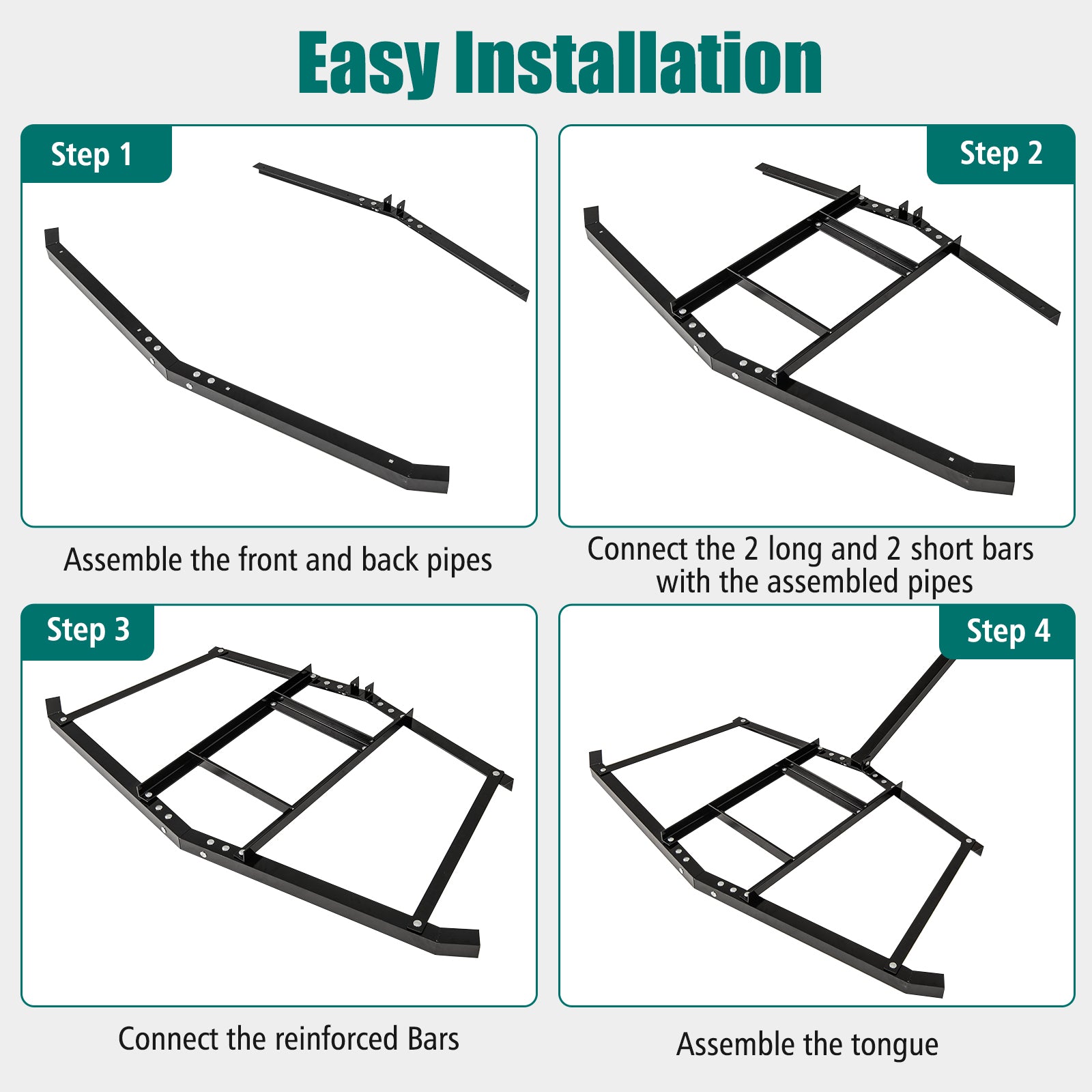 66" Wide Driveway Drag Tow Behind Landscape Leveling Rake with Reinforced Bars-Black