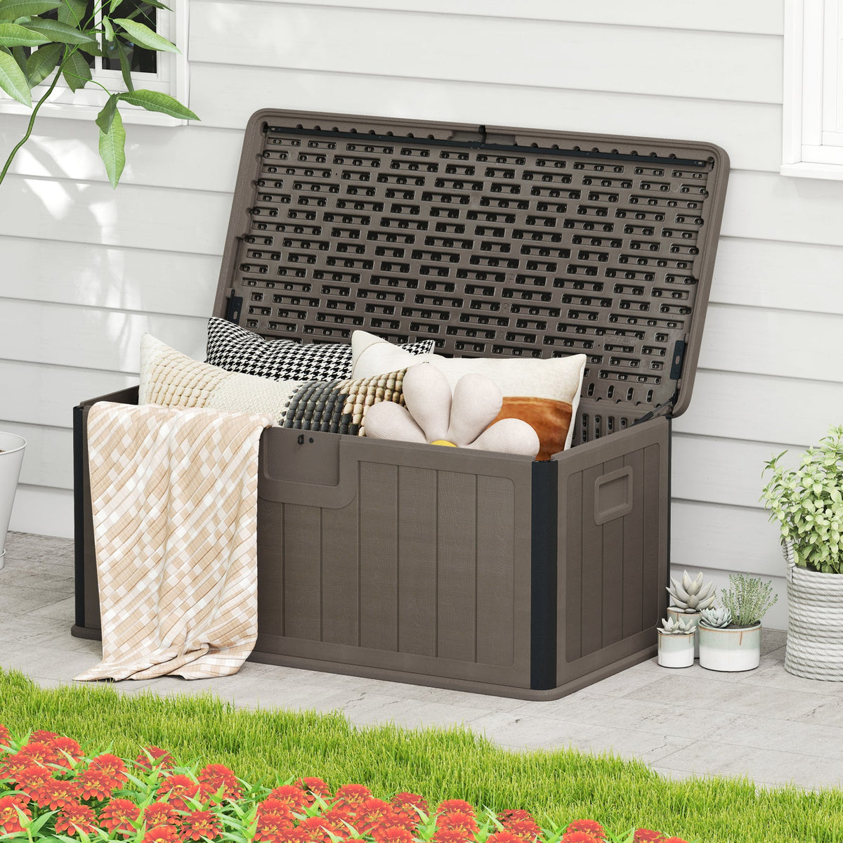 100 Gallon Large Deck Box with Lockable Lid for Patio