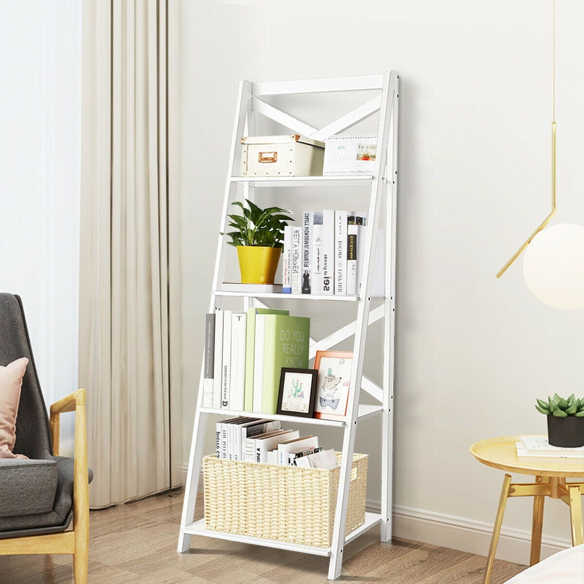 2 Pieces 4-Tier Wood Display Storage Bookshelf Set
