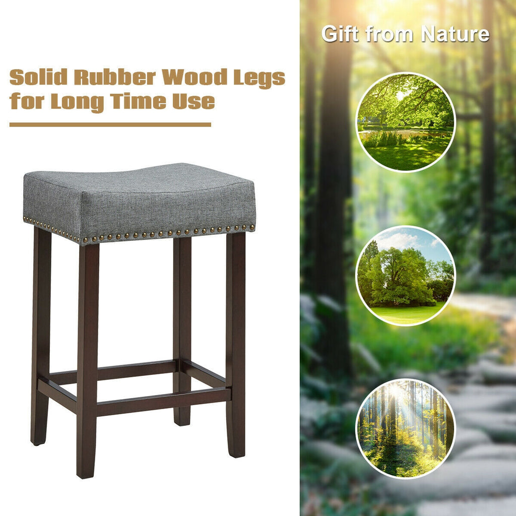 Set of 2 Nailhead Saddle Bar Stools 24 Inch Height