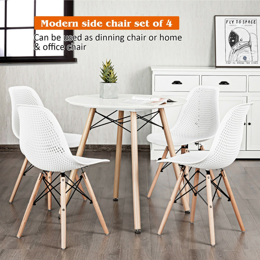 4 Pieces Modern Plastic Hollow Chair Set with Wood Leg