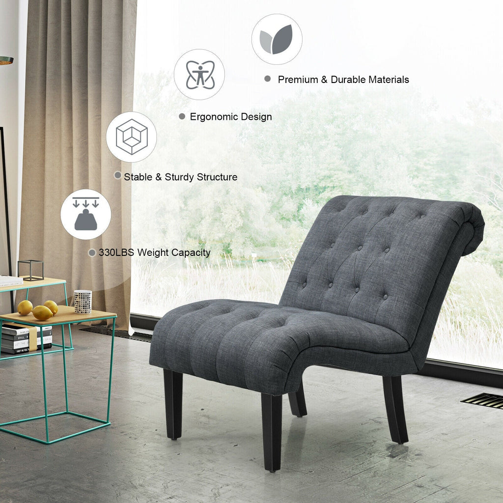 Cotton Linen Fabric Armless Accent Chair with Adjustable Foot Pads