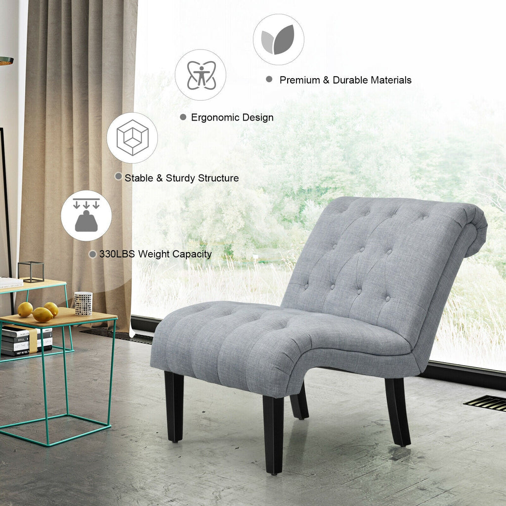 Cotton Linen Fabric Armless Accent Chair with Adjustable Foot Pads