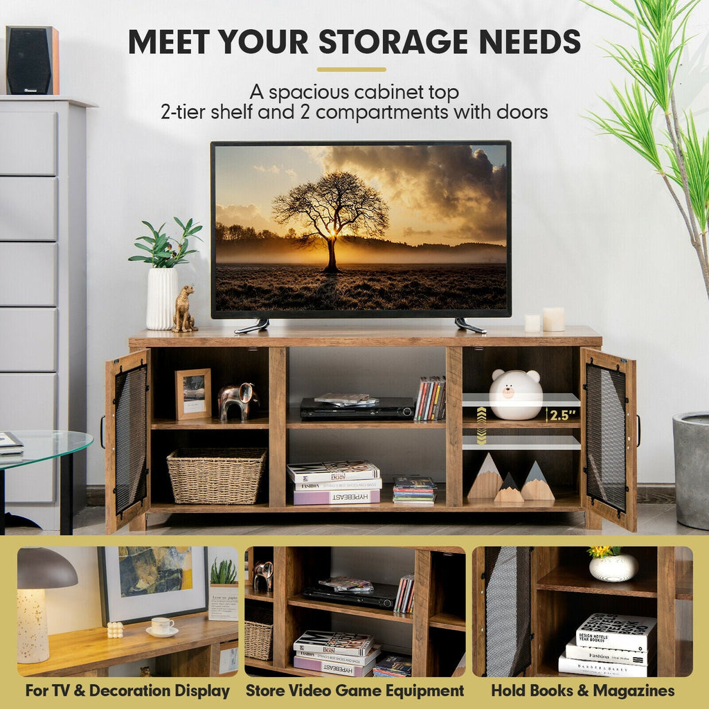 TV Stand for TVs up to 65-Inch with 2 Metal Mesh Doors and Ad-Rustic Brown