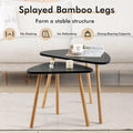Set of 2 Modern Nesting Coffee Tables Triangular Tabletop Bamboo Legs