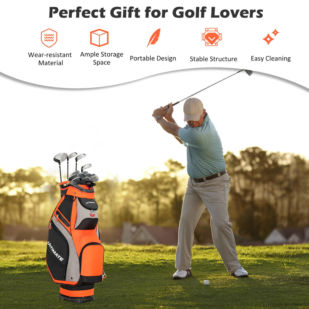 10.5 Inch Golf Stand Bag with 14 Way Dividers and 7 Zippered Pockets