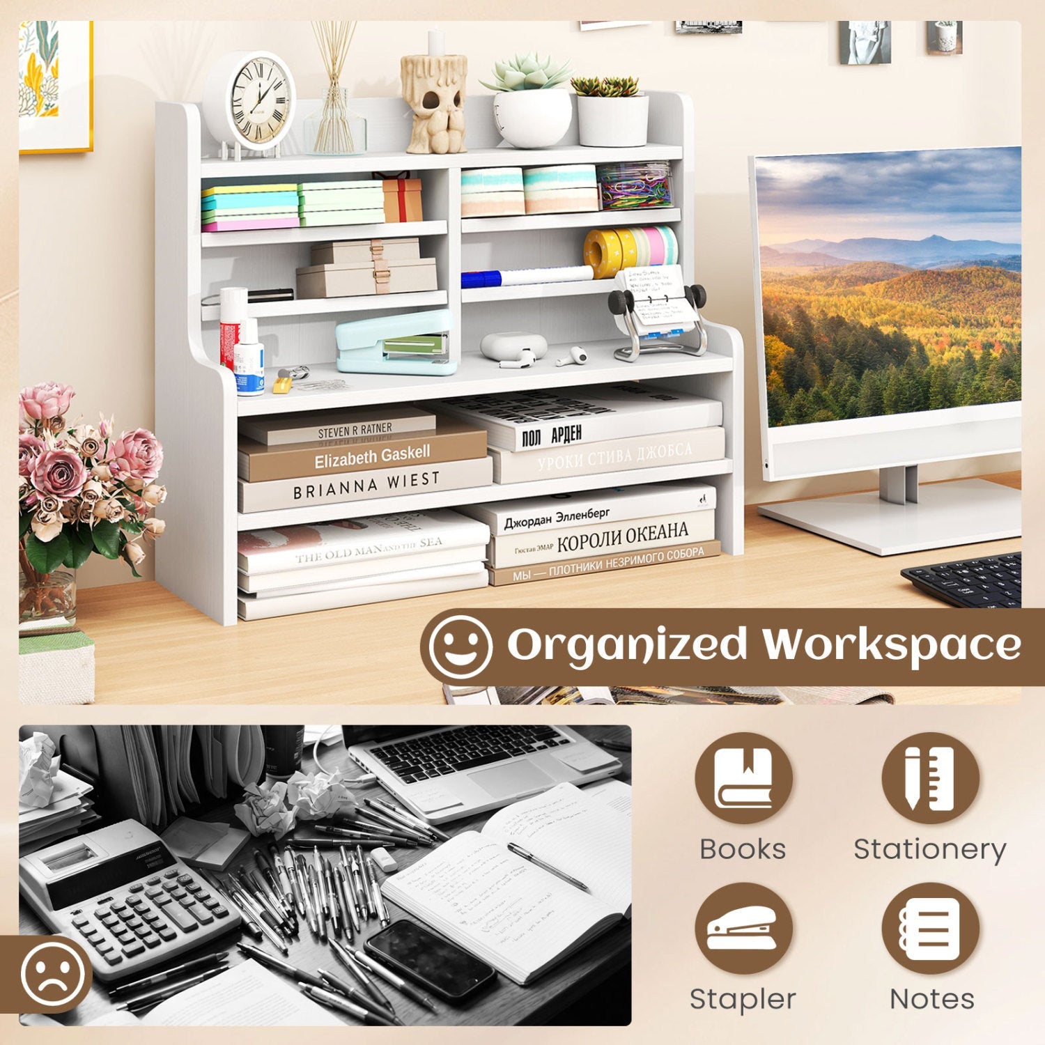 6-Tier Compact Storage Rack with Removable Shelves - White