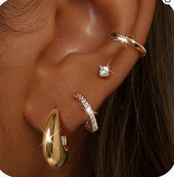 18K Solid Gold Copper Earrings With Zirconia Setting