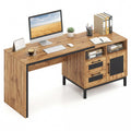 71-Inch Computer Table with Open Compartments and Drawers
