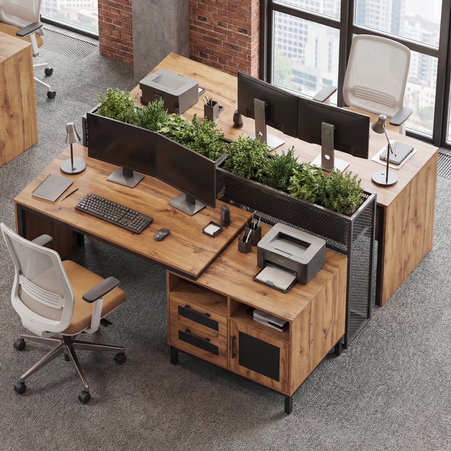 71-Inch Computer Table with Open Compartments and Drawers
