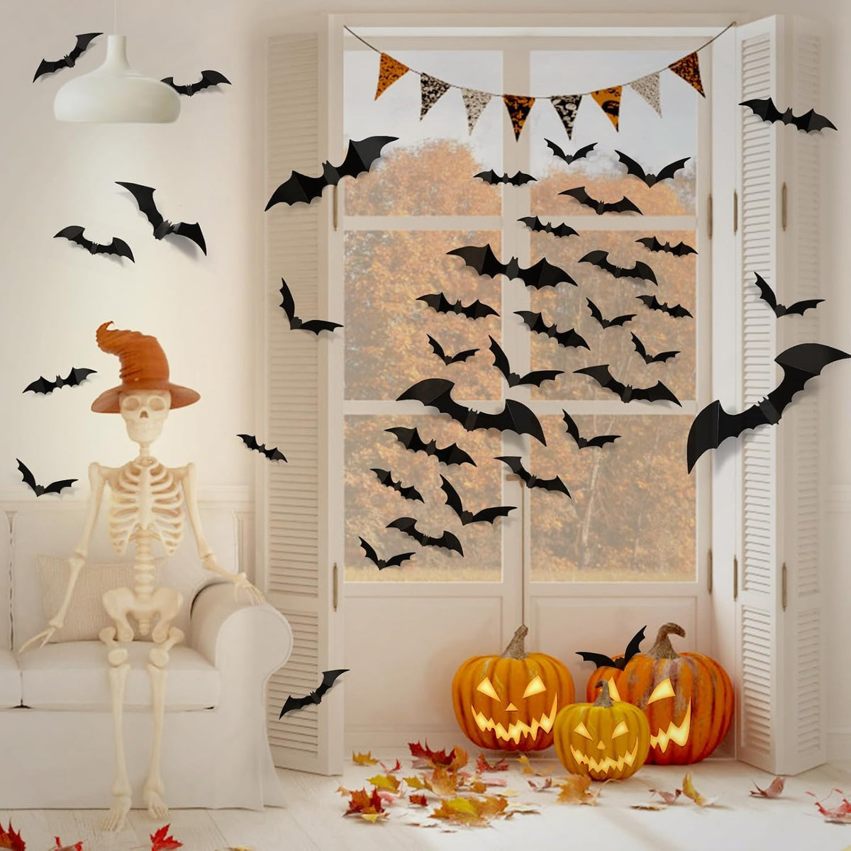 100pcs Bats Halloween Decorations: Halloween Bats Wall Décor Bat Stickers Decals PVC 3D Wall Bat Scary Stickers Halloweens Party Decorations Indoor Outdoor DIY Home Window Door Décor
