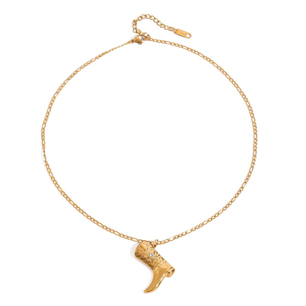 18K gold boots inlaid with gemstones and textured design trendy and unique necklace