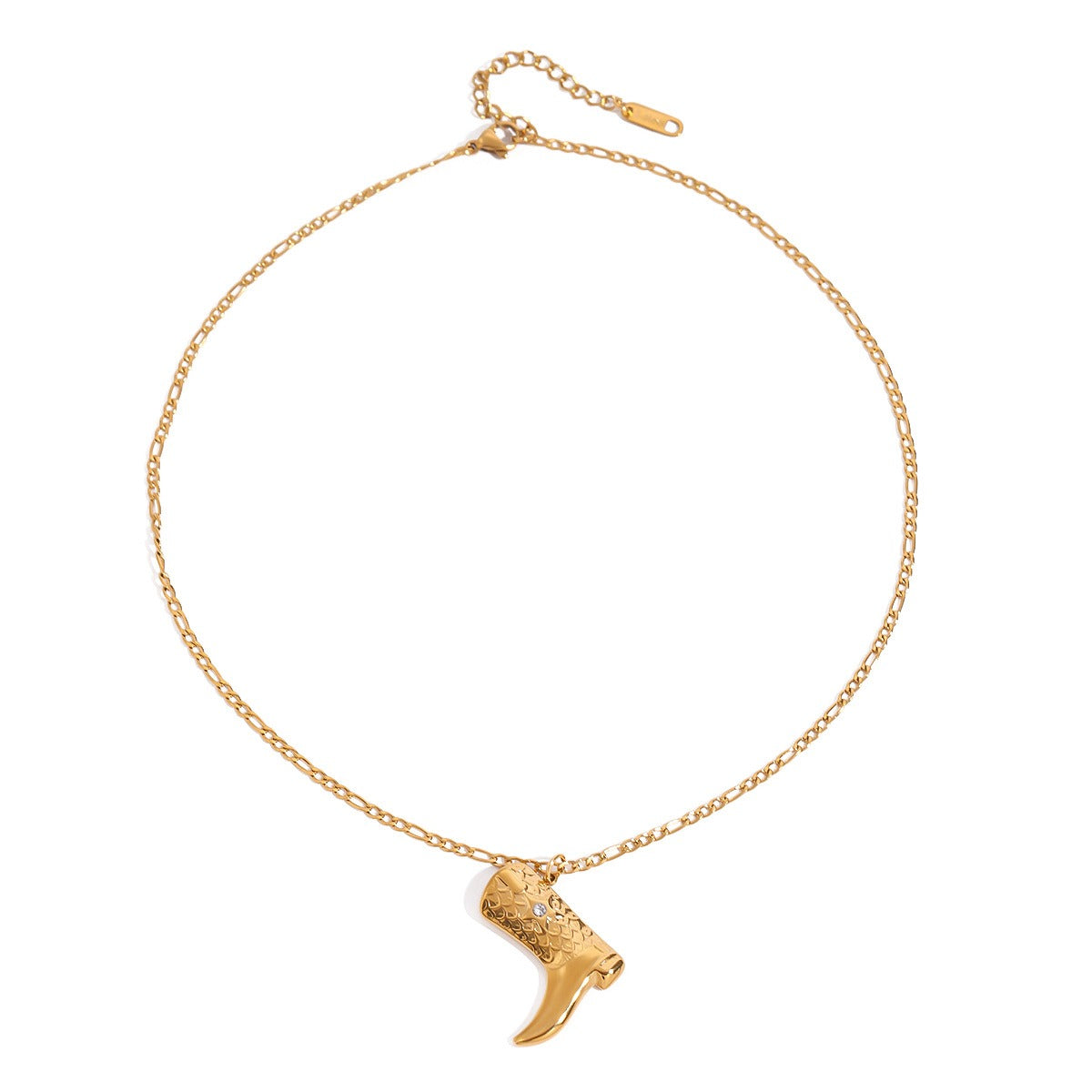18K gold boots inlaid with gemstones and textured design trendy and unique necklace