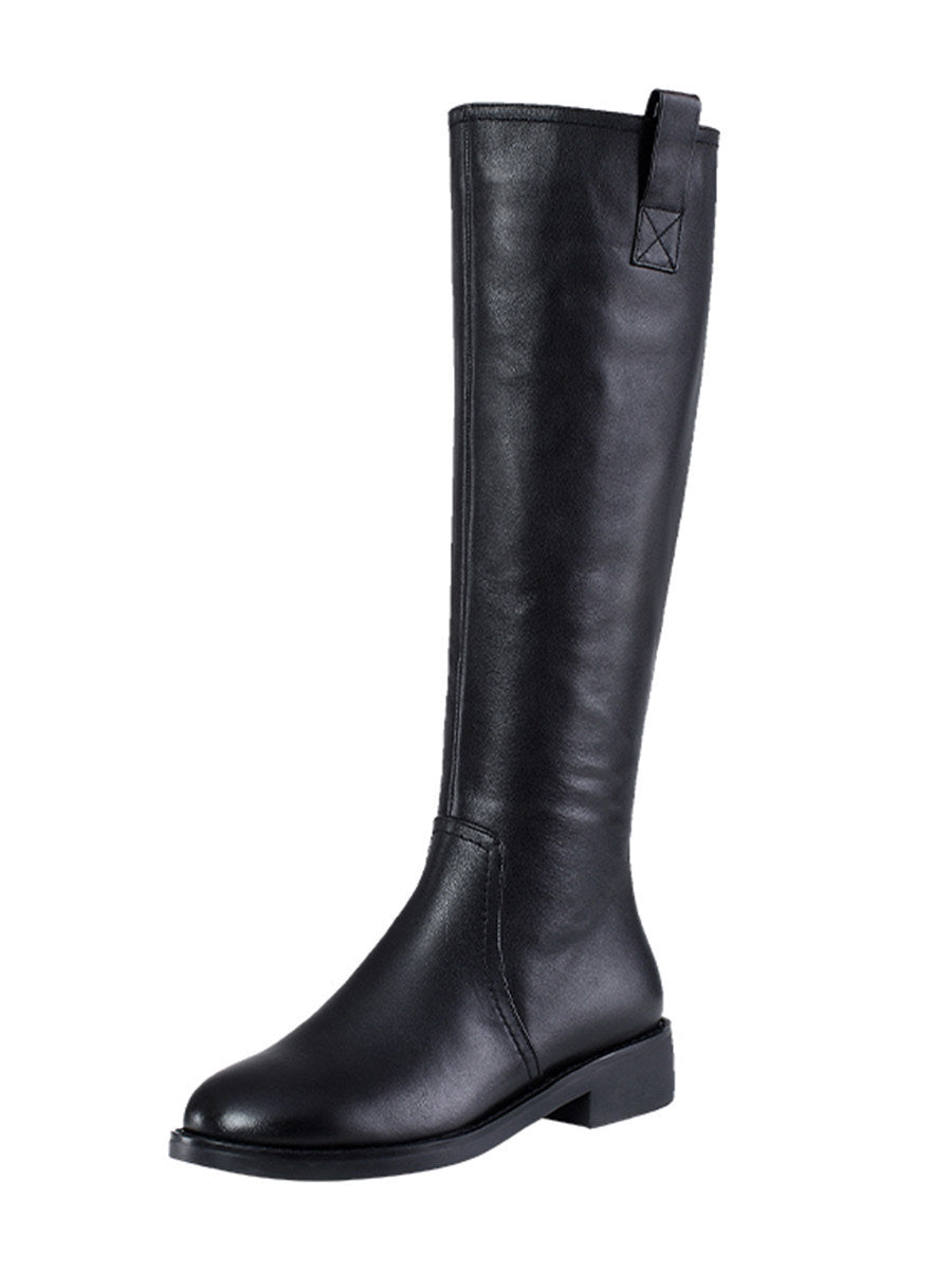 Genuine Leather Biker Boots Tall Boots For Petite Women Lined With Fleece
