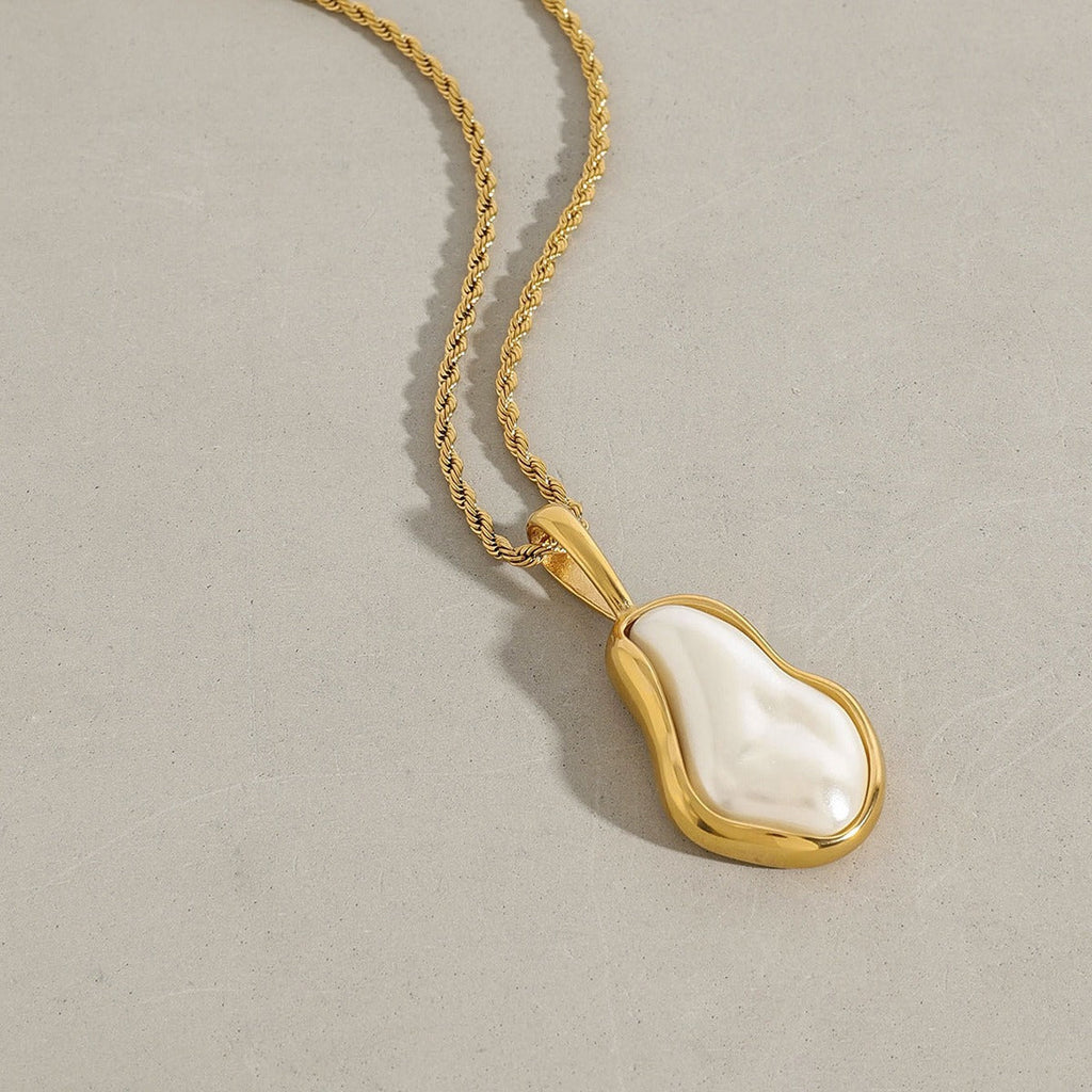18K gold inlaid irregular pearls exquisite design noble necklace