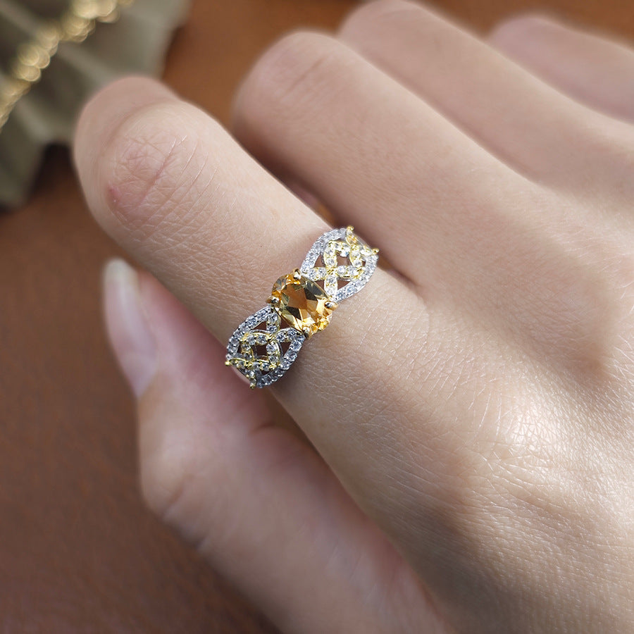 Natural Citrine 925 Silver Openwork Ring