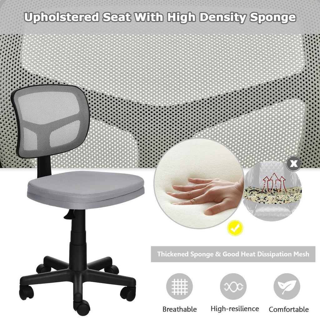 Armless Computer Chair with Height Adjustment and Breathable Mesh for Home Office