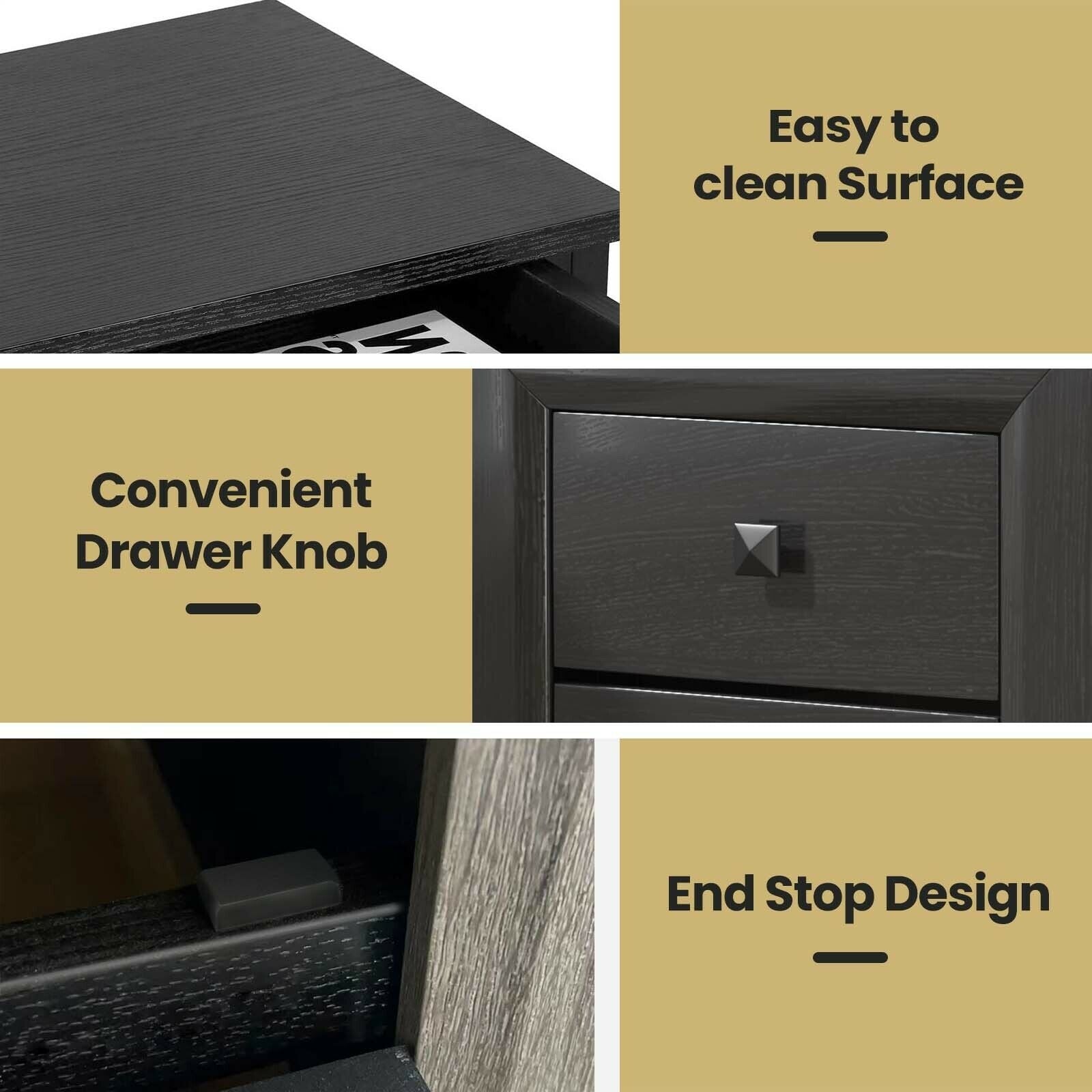 2PCS Nightstand W/2 Drawer Multipurpose