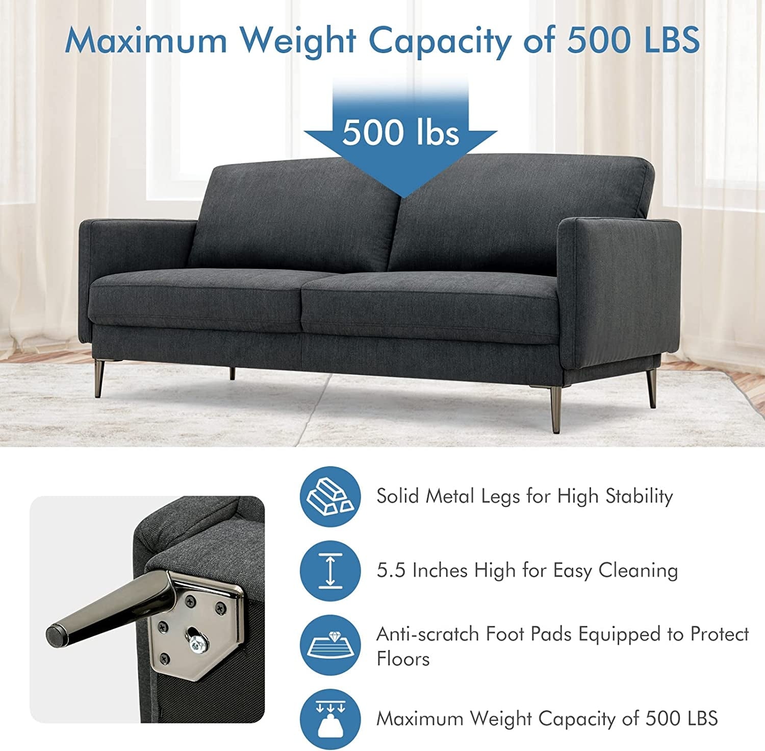 Modern Loveseat with Comfy Backrest Cushions