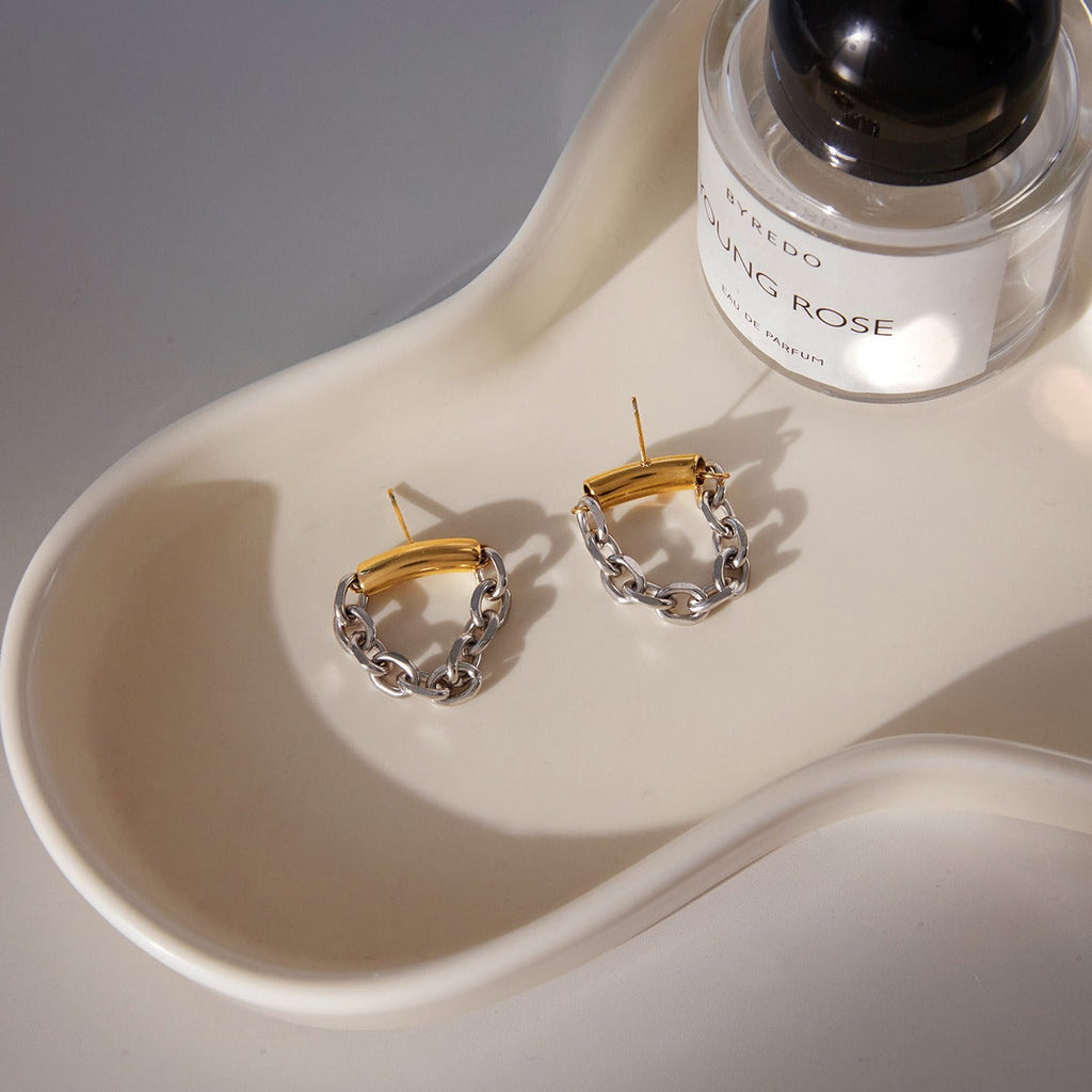 18K gold and S925 silver two-tone tassel ear cuff earring
