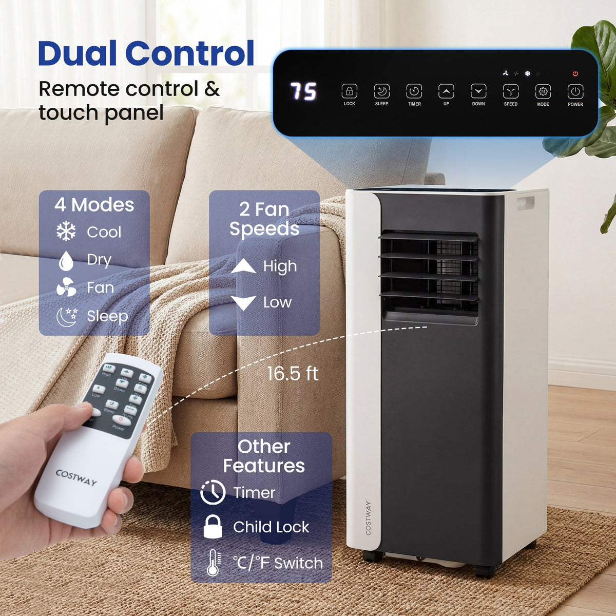 10000 BTU 3 in 1 Portable Air Conditioner with Fan and Dehumidifier Model