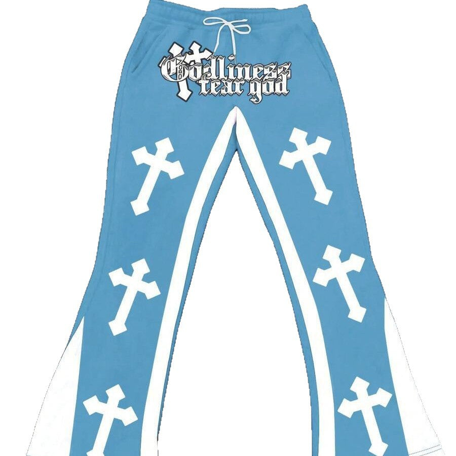 Retro Letter Print Mens Loose Casual Pants