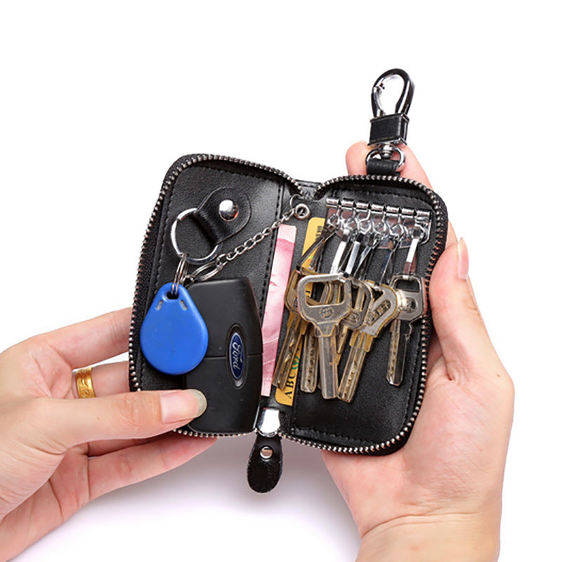 Men's Leather Zipper Multi-function Car Key Holder