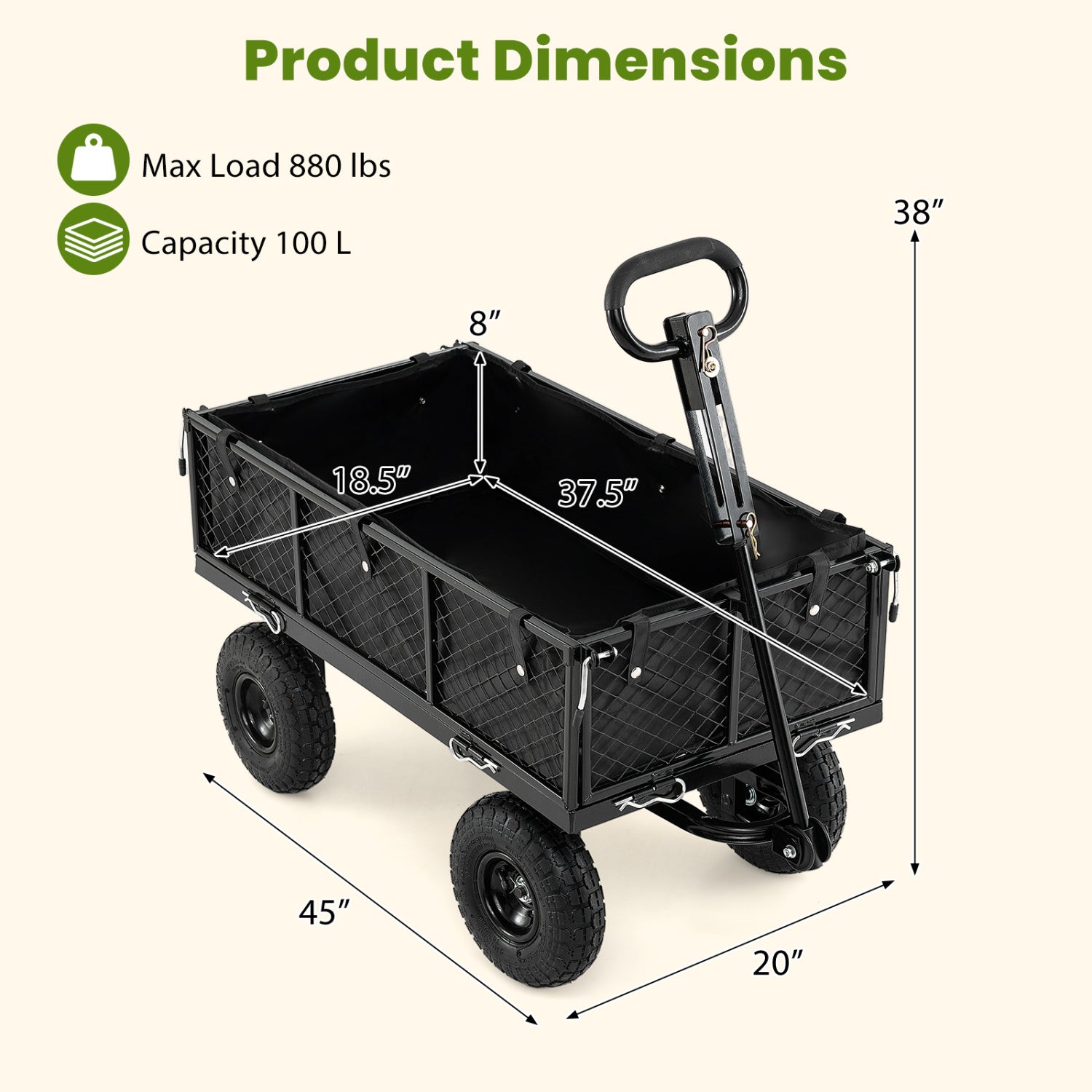 880 lbs Utility Wagon Flatbed with Removable Oxford Cloth Liner