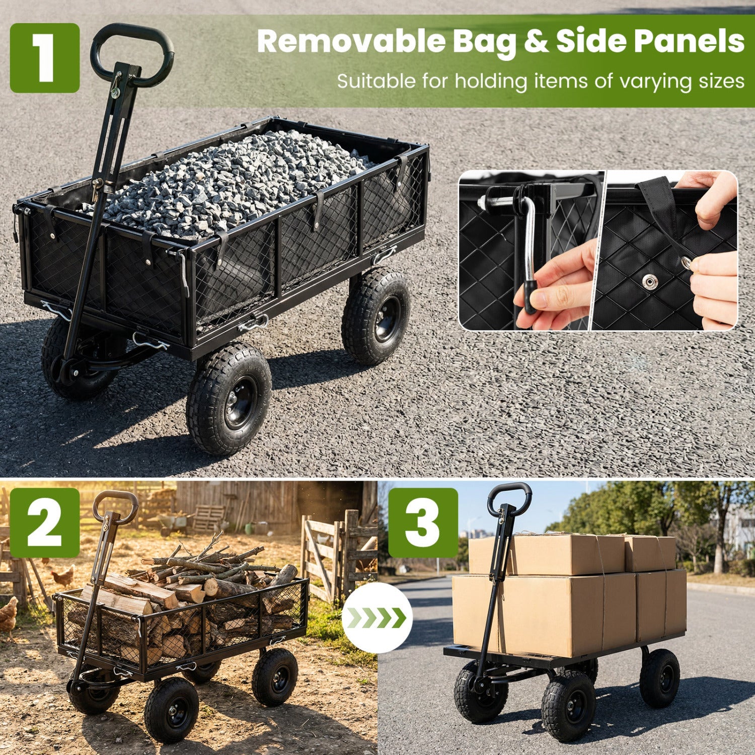 880 lbs Utility Wagon Flatbed with Removable Oxford Cloth Liner