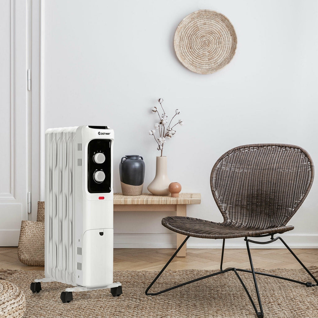 1500W Oil Filled Portable Radiator Space Heater with Adjustable Thermostat