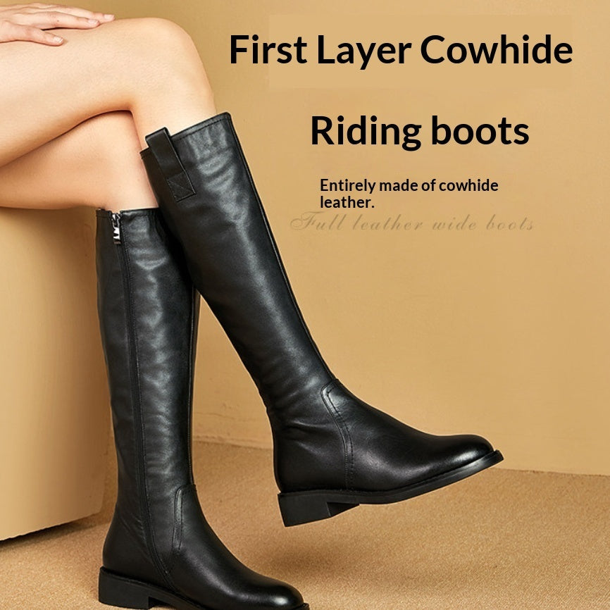 Genuine Leather Biker Boots Tall Boots For Petite Women Lined With Fleece